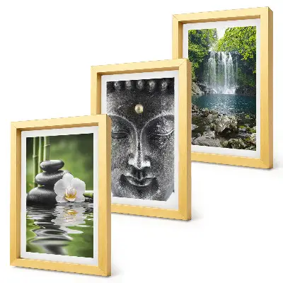 Mur de cadres harmonie de la nature avec des pierres, de l'eau et un Bouddha