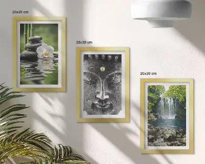Mur de cadres harmonie de la nature avec des pierres, de l'eau et un Bouddha