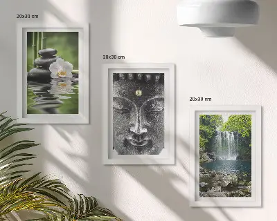 Mur de cadres harmonie de la nature avec des pierres, de l'eau et un Bouddha