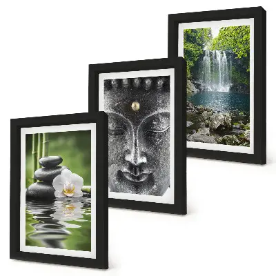 Mur de cadres harmonie de la nature avec des pierres, de l'eau et un Bouddha