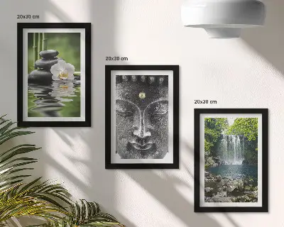 Mur de cadres harmonie de la nature avec des pierres, de l'eau et un Bouddha