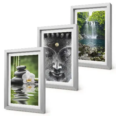 Mur de cadres harmonie de la nature avec des pierres, de l'eau et un Bouddha