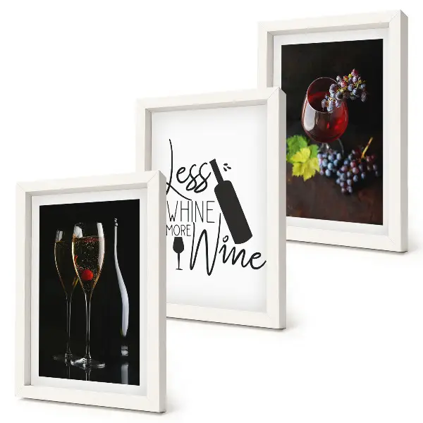 Lot de 3 tableaux verres à vin avec raisins et inscription