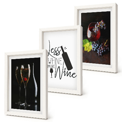 Lot de 3 tableaux Verres à vin avec des raisins et une inscription sur le vin
