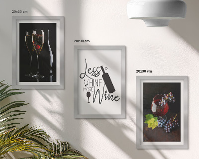 Lot de 3 tableaux Verres à vin avec des raisins et une inscription sur le vin