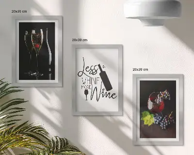 Lot de 3 tableaux verres à vin avec raisins et inscription
