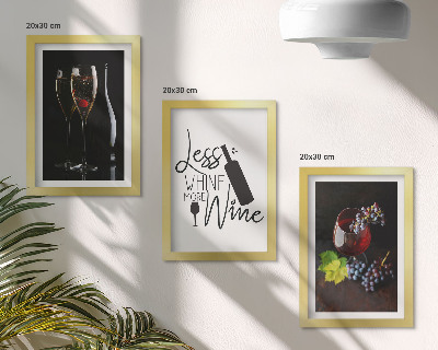 Lot de 3 tableaux Verres à vin avec des raisins et une inscription sur le vin