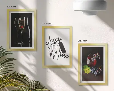 Lot de 3 tableaux verres à vin avec raisins et inscription