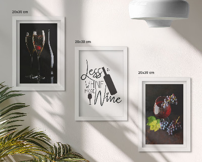 Lot de 3 tableaux Verres à vin avec des raisins et une inscription sur le vin