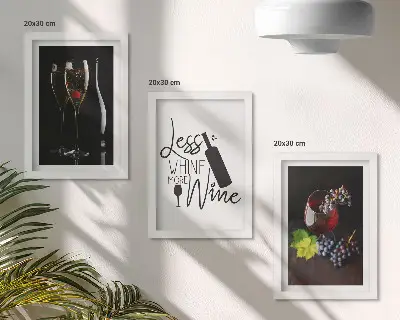 Lot de 3 tableaux verres à vin avec raisins et inscription
