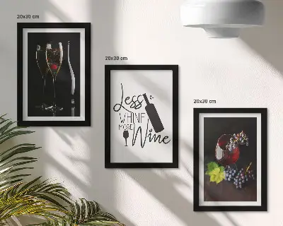 Lot de 3 tableaux verres à vin avec raisins et inscription