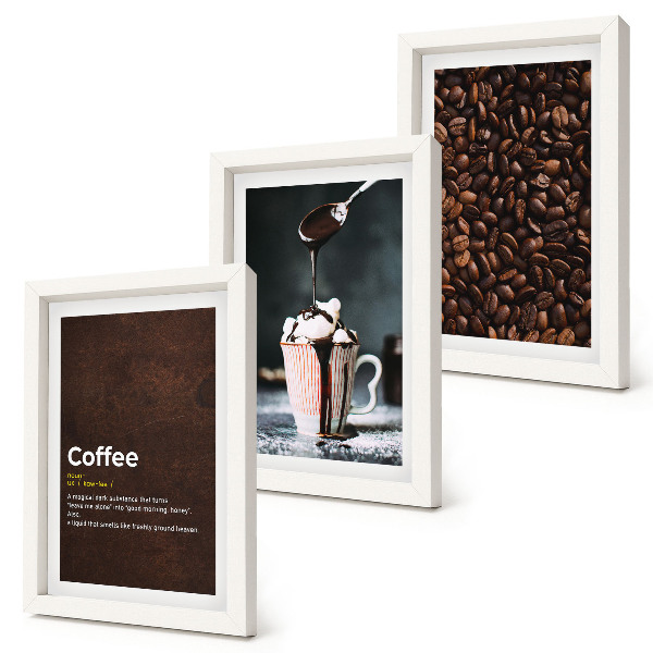 Ensemble de 3 tableaux Définition d'une boisson à la crème fouettée au café