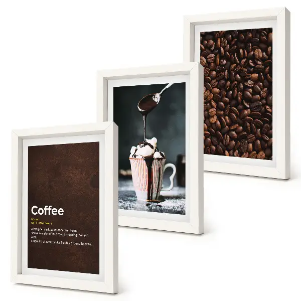 Ensemble de 3 tableaux représentant une définition de boisson au café et crème fouettée