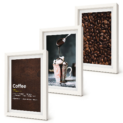 Ensemble de 3 tableaux Définition d'une boisson à la crème fouettée au café