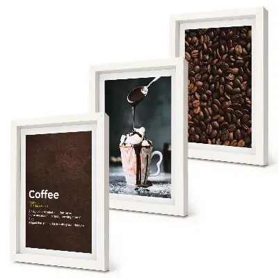 Ensemble de 3 tableaux représentant une définition de boisson au café et crème fouettée