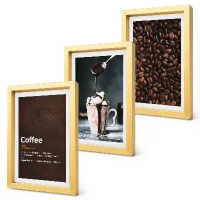 Ensemble de 3 tableaux représentant une définition de boisson au café et crème fouettée
