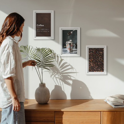 Ensemble de 3 tableaux Définition d'une boisson à la crème fouettée au café