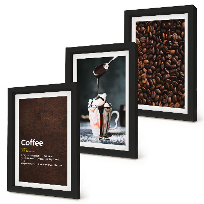 Ensemble de 3 tableaux Définition d'une boisson à la crème fouettée au café