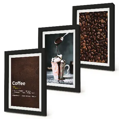 Ensemble de 3 tableaux représentant une définition de boisson au café et crème fouettée