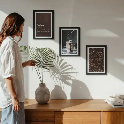 Ensemble de 3 tableaux représentant une définition de boisson au café et crème fouettée