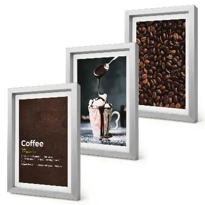 Ensemble de 3 tableaux représentant une définition de boisson au café et crème fouettée