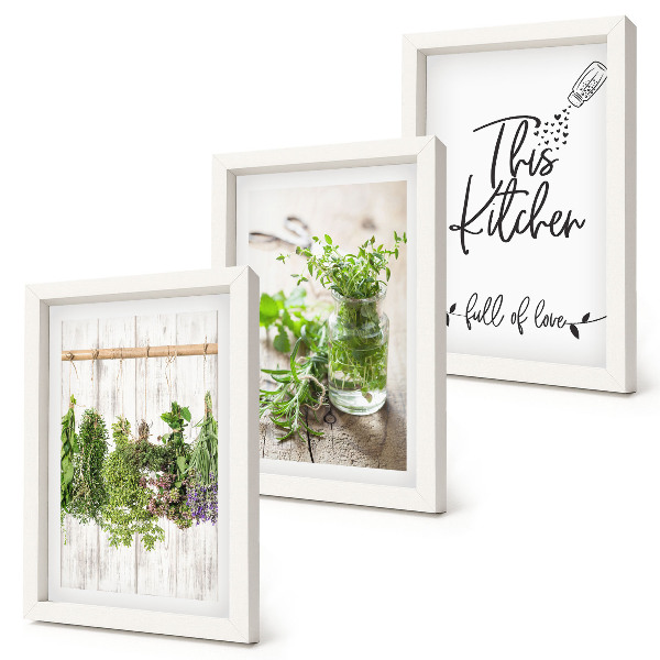 Mur de cadres Motif de cuisine avec l'inscription herbes séchées