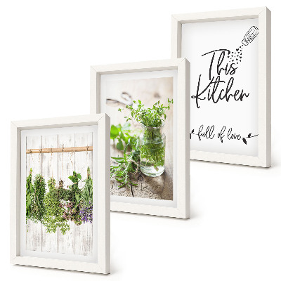 Mur de cadres Motif de cuisine avec l'inscription herbes séchées