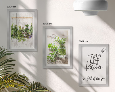 Mur de cadres Motif de cuisine avec l'inscription herbes séchées