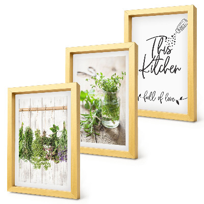 Mur de cadres Motif de cuisine avec l'inscription herbes séchées