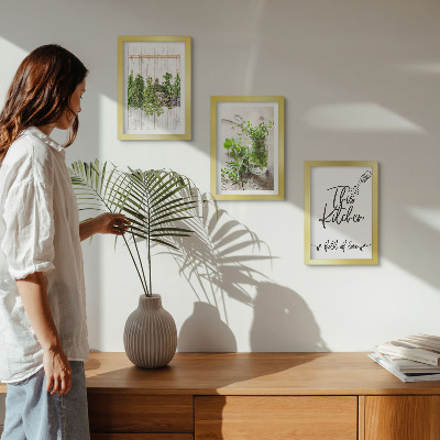 Mur de cadres Motif de cuisine avec l'inscription herbes séchées