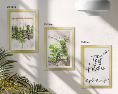 Mur de cadres Motif de cuisine avec l'inscription herbes séchées