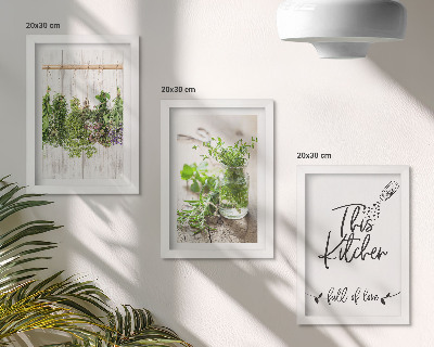 Mur de cadres Motif de cuisine avec l'inscription herbes séchées