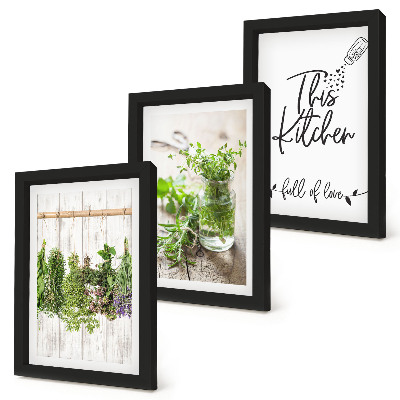 Mur de cadres Motif de cuisine avec l'inscription herbes séchées