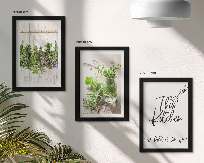 Mur de cadres Motif de cuisine avec l'inscription herbes séchées
