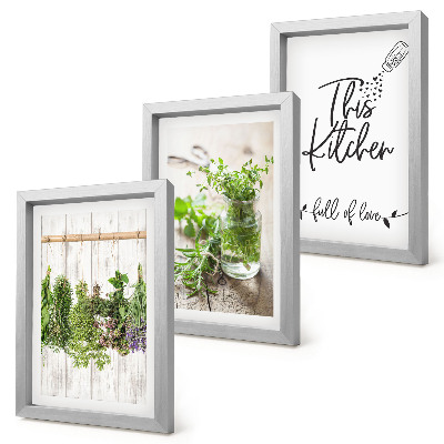 Mur de cadres Motif de cuisine avec l'inscription herbes séchées