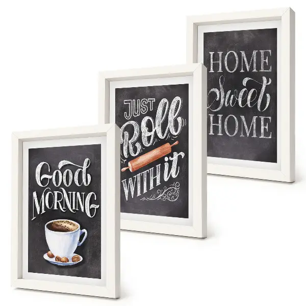 Lot de 3 tableaux motifs cuisine avec inscriptions sur style ardoise