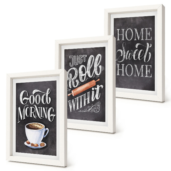 Lot de 3 tableaux Thèmes de cuisine à domicile, inscriptions sur tableau noir