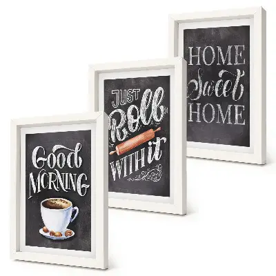 Lot de 3 tableaux motifs cuisine avec inscriptions sur style ardoise