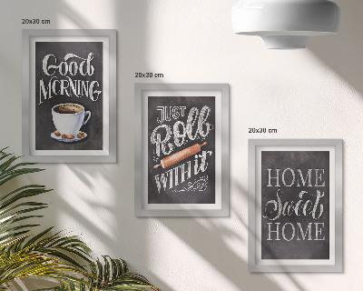 Lot de 3 tableaux Thèmes de cuisine à domicile, inscriptions sur tableau noir