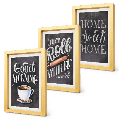 Lot de 3 tableaux Thèmes de cuisine à domicile, inscriptions sur tableau noir