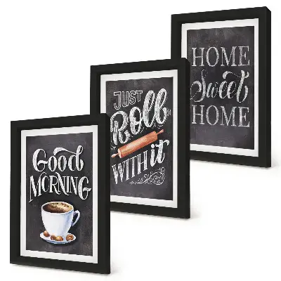 Lot de 3 tableaux motifs cuisine avec inscriptions sur style ardoise