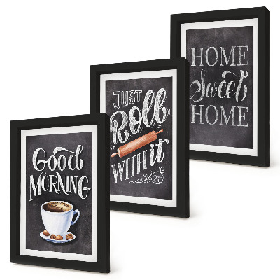 Lot de 3 tableaux Thèmes de cuisine à domicile, inscriptions sur tableau noir