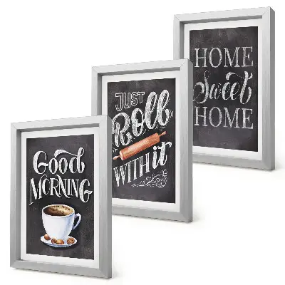 Lot de 3 tableaux motifs cuisine avec inscriptions sur style ardoise
