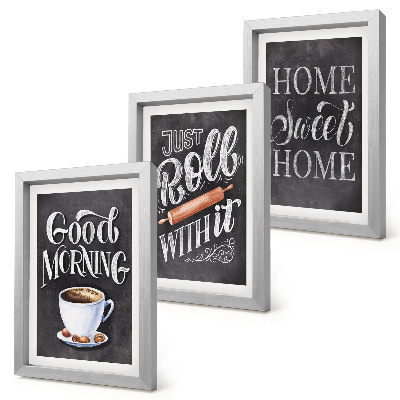 Lot de 3 tableaux Thèmes de cuisine à domicile, inscriptions sur tableau noir