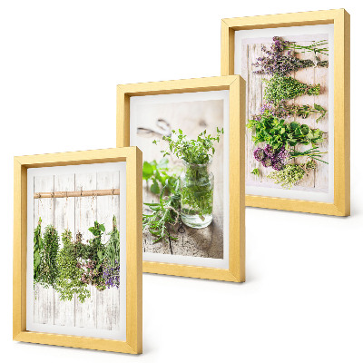 Ensemble de 3 tableaux Séchage des herbes et des plantes pour la cuisine