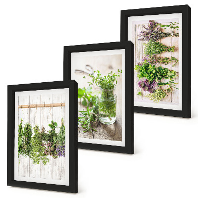 Ensemble de 3 tableaux Séchage des herbes et des plantes pour la cuisine