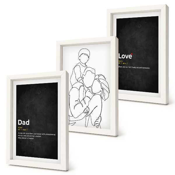 Mur de cadres Dessins au trait représentant une famille et illustrant les définitions de l'amour et de la paternité