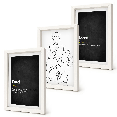 Mur de cadres Dessins au trait représentant une famille et illustrant les définitions de l'amour et de la paternité
