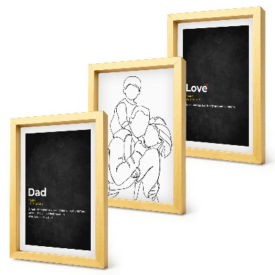 Mur de cadres Dessins au trait représentant une famille et illustrant les définitions de l'amour et de la paternité