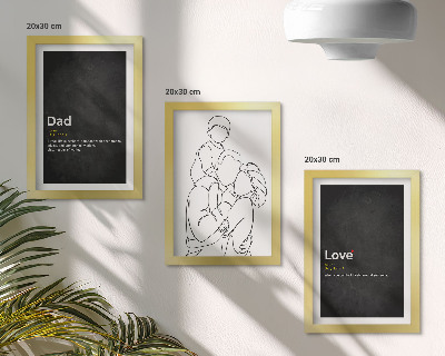 Mur de cadres Dessins au trait représentant une famille et illustrant les définitions de l'amour et de la paternité